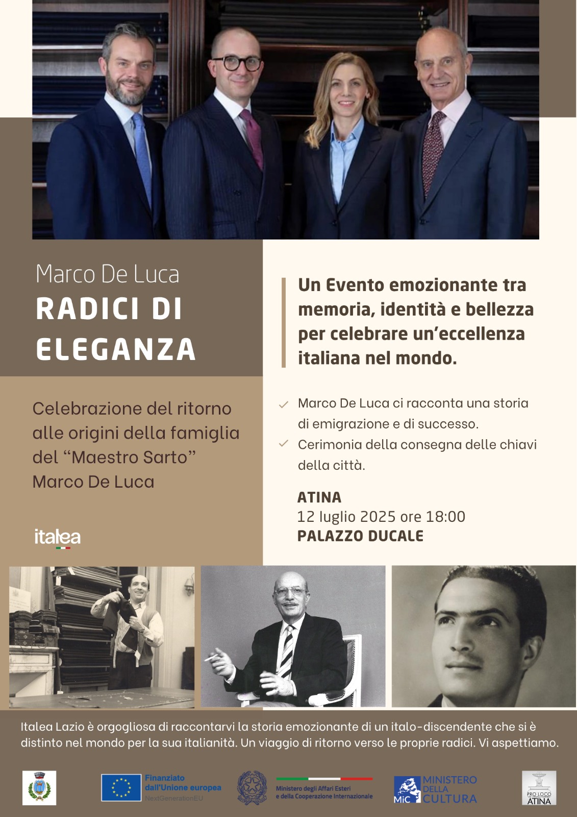 Radici di eleganza . Cerimonia di accoglienza della Famiglia De Luca - da Parigi ad Atina